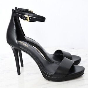 Michael Kors Hutton Leather Black Stiletto Sandals HEELS Women